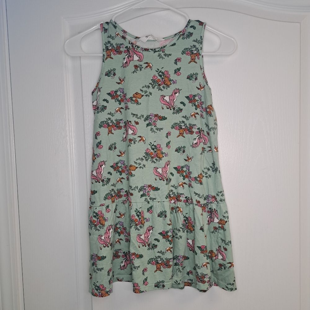 Floral Unicorn Kids Dress - Green Magical Forest H&M